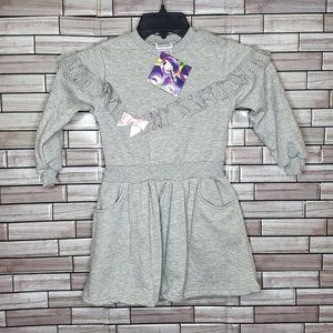 New Blueberi Girls Dress Size 6 Grey Long Sleeve Outfit Pink Bow‎ Ruffles Top